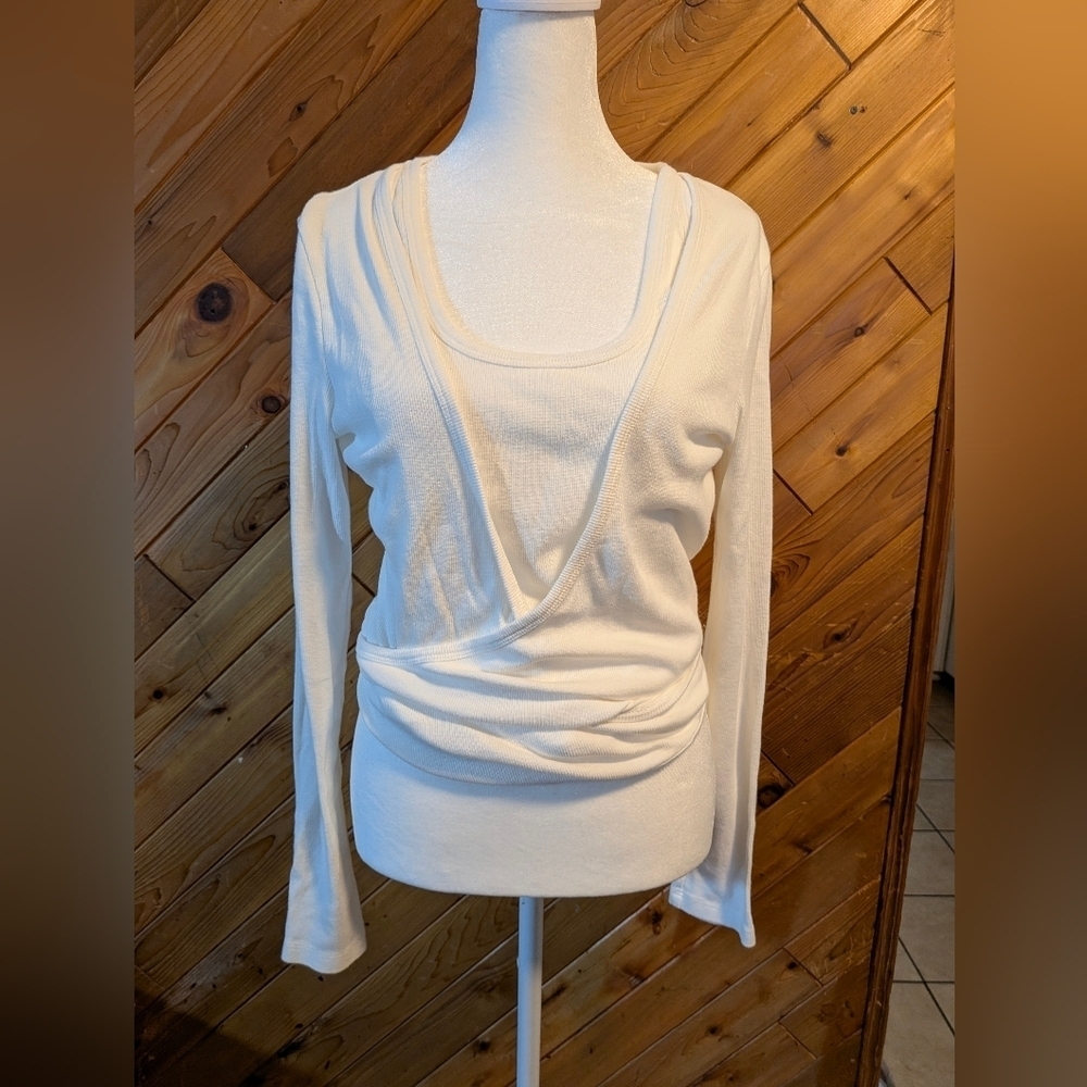 Anthropologie Maeve Off-white Wrap Long Sleeve Top Size Medium